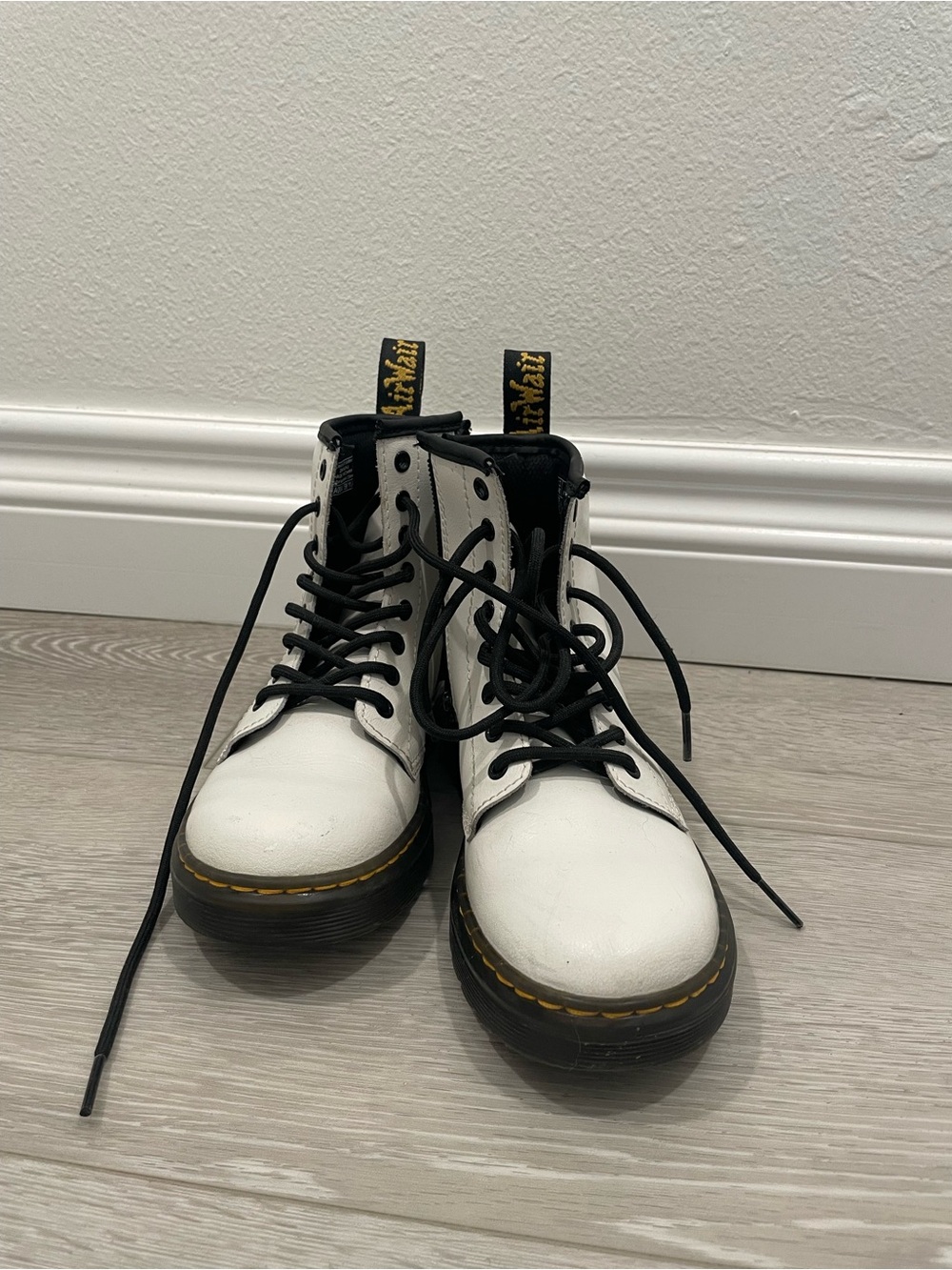 Dr. Martens White Leather Boots with Black Accents